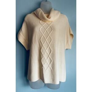 Coldwater Creek Short Sleeve Sweater Cowl Neck Cream Knit Cottage Wool Blend